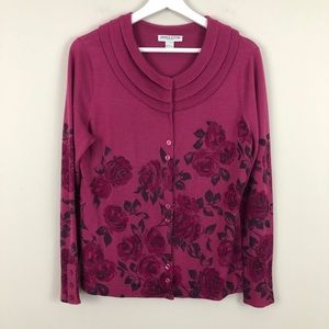 Pendleton Floral 100% Merino Wool Cardigan Sweater